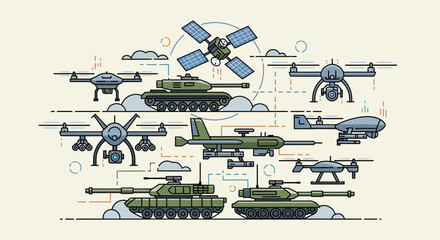 Military Vehicles and Defense Equipment Collection Illustration © hermas