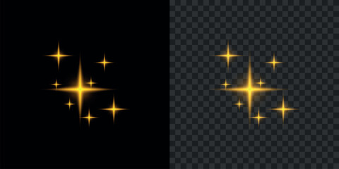 A striking visual of golden starbursts and sparkles presented on both a black and transparent background high-quality © Kamal Hosen