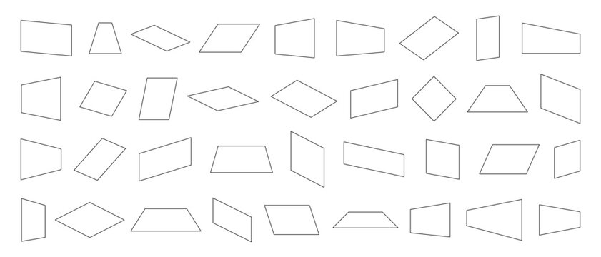 Perspective Quadrilateral Shapes Set. Isolated Vector Elements for 3D Mapping and Design.