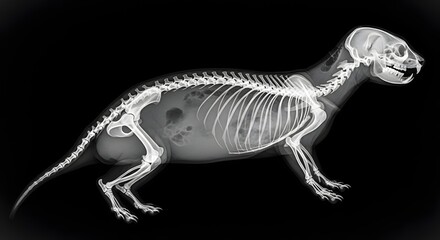Naklejka premium X ray image of an animal skeleton isolated against a dark background