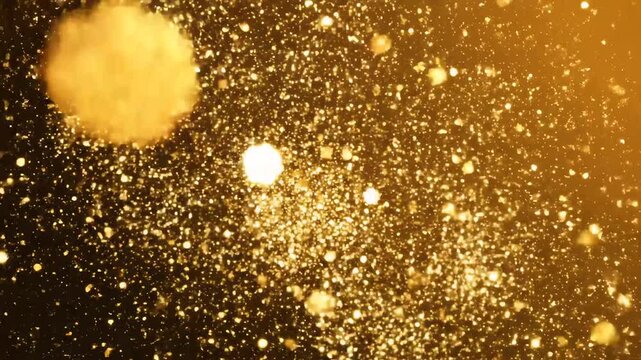 Golden sparkles explosion for commercial backgrounds, digital design, and advertising