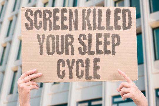 "Screen Killed Your Sleep Cycle" Blue light emitted by screens impairs melatonin production and delays the onset of natural sleep. SLEEP. SCREEN. LIGHT. BRAIN. HEALTH.