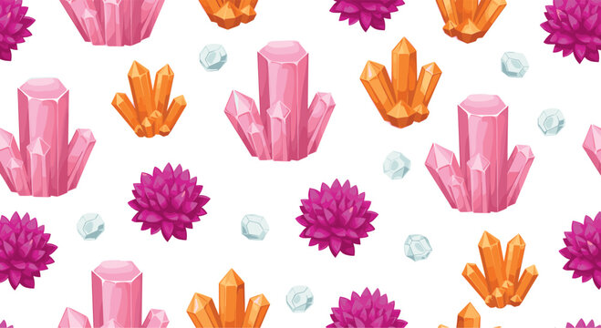 Colorful Crystal and Gemstone Pattern Set for Geology, Decoration, Natural Stones, and Jewelry Design Concepts