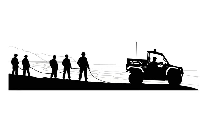 Teamwork and Technology: ATV Pulling a Group of People on a Shoreline