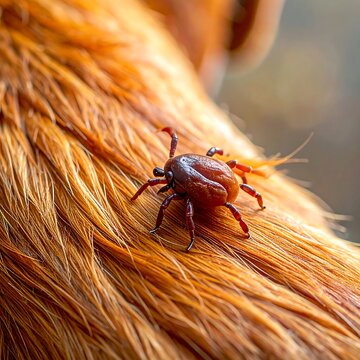 A tick on the fur of an animal