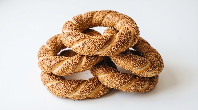 simit bagels bread with sesame seeds on white background