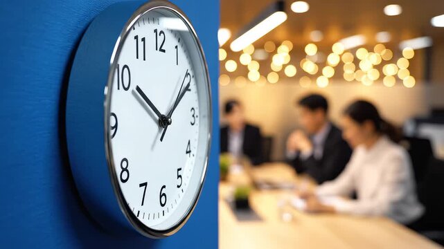 Office clock and meeting room for corporate presentations, business marketing, and commercial use