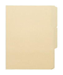 Fototapeta premium Manila craft folder with cut tab isolated on transparent background. Paper case archive for cold case file element design creation.