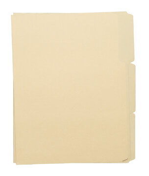 Manila craft folder with cut tab isolated on transparent background. Paper case archive for cold case file element design creation.