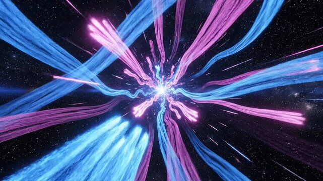 Cosmic energy beams in space for commercial backgrounds, digital design, and advertising