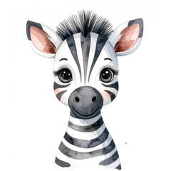 Fototapeta premium Minimalist watercolor illustration of Cute cartoon zebra