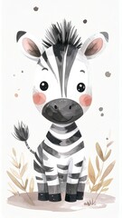 Fototapeta premium Minimalist watercolor illustration of Cute cartoon zebra