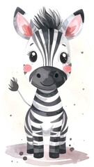 Fototapeta premium Minimalist watercolor illustration of Cute cartoon zebra