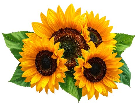 Bright Sunflowers isolated on white backdrop convey warmth and cheerfulness