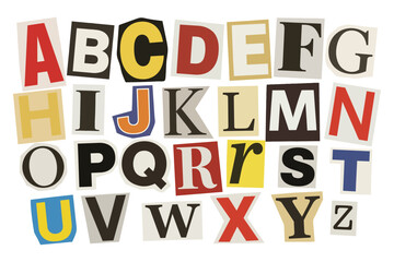 Alphabet set made of assorted magazine newspaper cutout letters vector illustration © DesignIMT