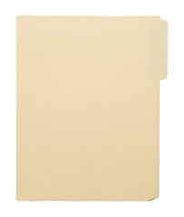 Manila craft folder with cut tab isolated on transparent background. Paper case archive for cold case file element design creation.