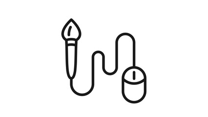Digital Art and Graphic Design Vector Icon Illustration: A Paintbrush Connected to a Computer Mouse, Representing the Fusion of Traditional Creativity and Modern Digital Technology. © Pollobe
