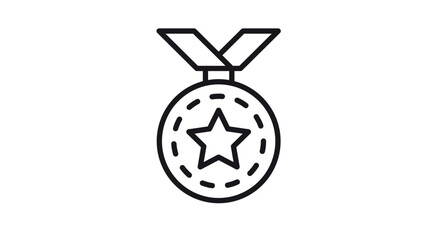 Black line art vector icon of a medal with a star, symbol of achievement, award, and victory, minimalist graphic illustration for success, competition, and excellence isolated on white background. © Pollobe