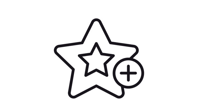 Add to Favorites Star Vector Icon with Plus Sign. Black Line Art Illustration of a Star Symbol for Bookmarking, Rating, or Adding to a Wishlist. Minimalist Graphic Design Element for UI.