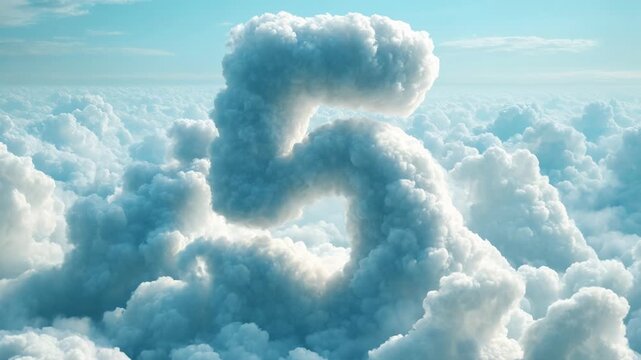 Heavenly number five made of fluffy white clouds floating in a serene blue sky