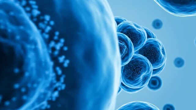Blue cells under microscope for tech concepts, digital marketing, and scientific projects