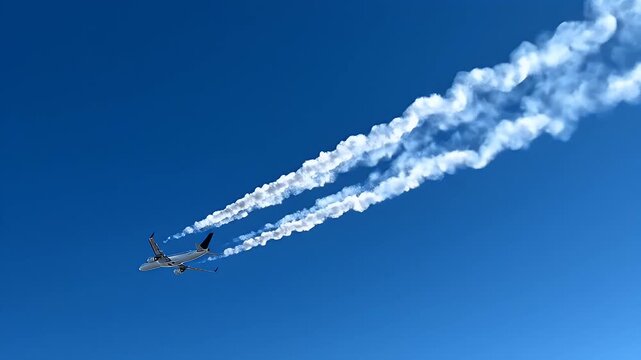 Jet Aircraft Flying in Blue Sky with White Contrails Airshow Display