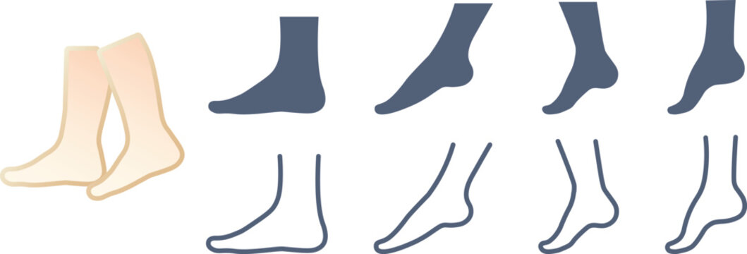 横向きのシンプルな色んな動きのつま先の足の素材セット