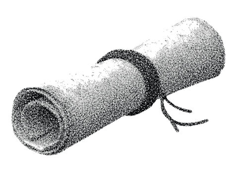 Rolled old parchment scroll with dotted stipple texture and tied with string ancient map or diploma certificate design element vector illustration