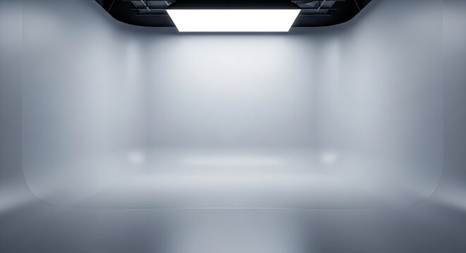 Empty modern product studio with seamless cyclorama backdrop and overhead lighting