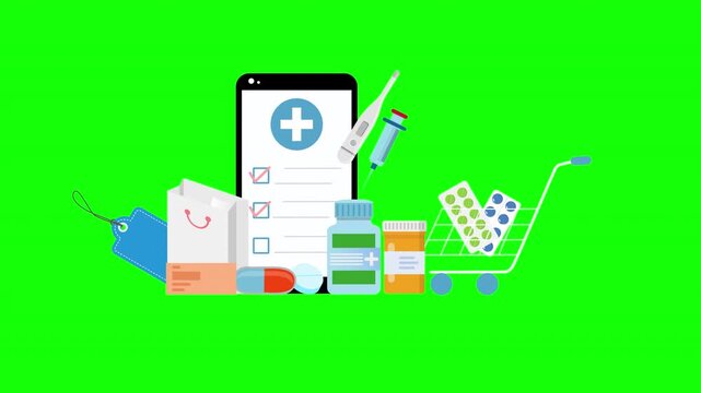 Medical Equipment Collection with Mobile Healthcare App Illustration