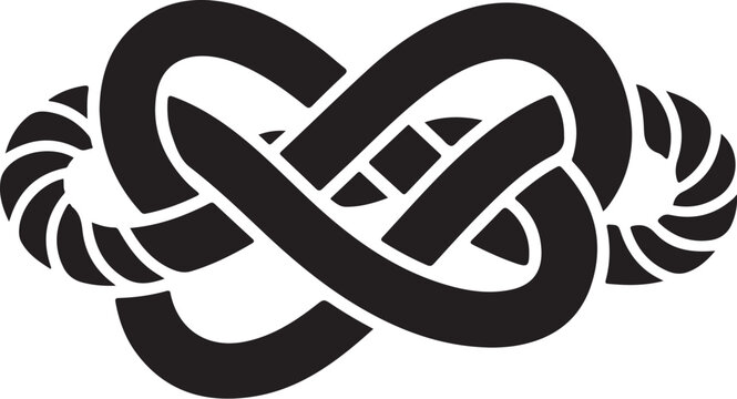 Black nautical knot, rope infinity symbol, vector knot icon, sailing rope design