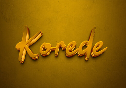 Golden 3D editable text effect of Nigerian Pidgin name Korede.