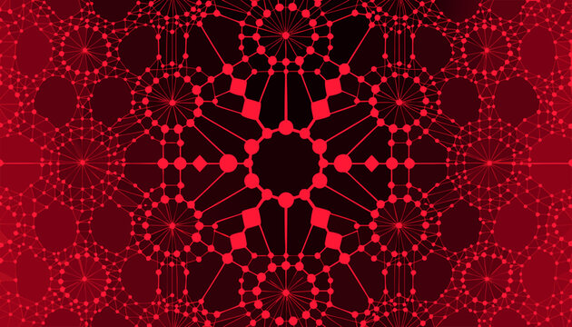 Futuristic ruby red tech background with symmetrical geometric connections.eps