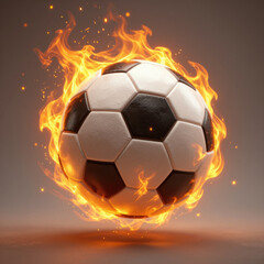 Fototapeta premium Black and White Soccer Ball Engulfed in Flames, Isolated on Dark Background