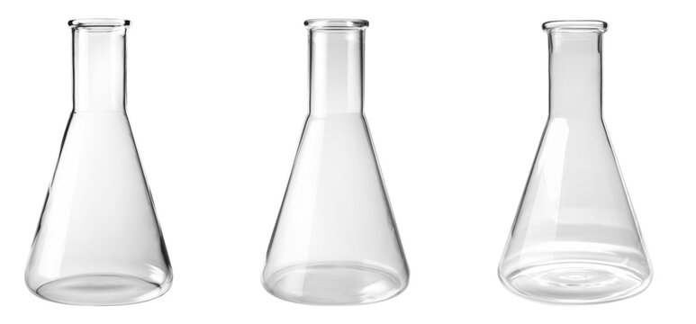 erlenmeyer flasks, glassware, isolated on white background
