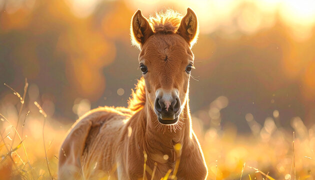 Young horse portrait in warm sunlight