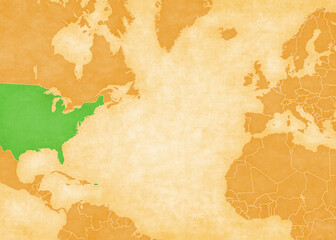 Ocher map of North Atlantic Ocean - USA © Tindo