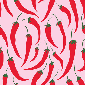 Vibrant red chili peppers on a minimalist background, decorative seamless pattern, spicy kitchen-themed aesthetic