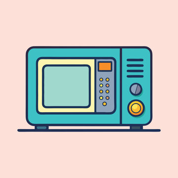 Vibrant cartoon style microwave oven illustration with a retro aesthetic design