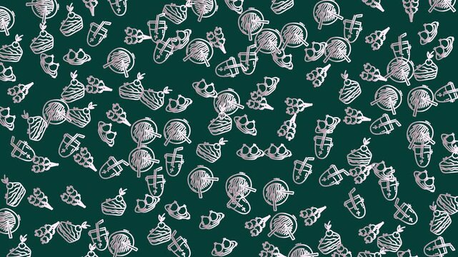 Handdrawn doodle food with desserts, drinks, and other items. Suitable for menu designs, packaging, and foodrelated products. Perfect for creating a whimsical and charming aesthetic.