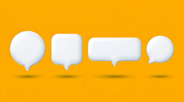 Four white chat bubbles on an orange background for dialogue and communication
