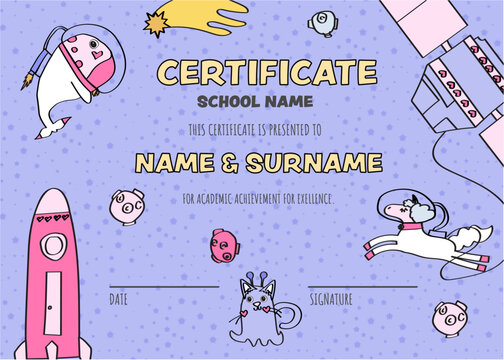 Girls Space-Themed Certificate Template