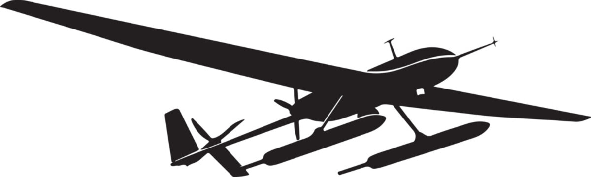 Black silhouette airplane, float plane, seaplane, aircraft icon