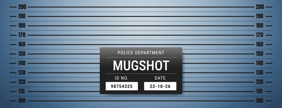 Police mugshot lineup background with height measurement scale, prison mug dark wall for criminal identification, arrest and suspect portrait. Vector striped backdrop with inch and centimeter chart