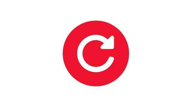 Red Refresh and Reload Icon Animation Loop on White Background