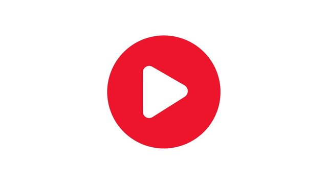 Red Play Button Icon on White Background Media Animation Loop