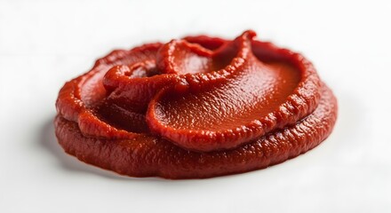 Naklejka premium Close up of vibrant red tomato paste swirl against white background