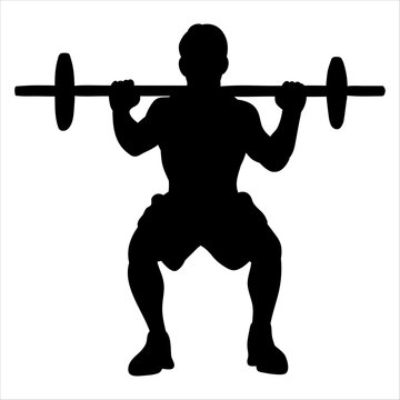 Male silhouette performing barbell squat exercise front view
