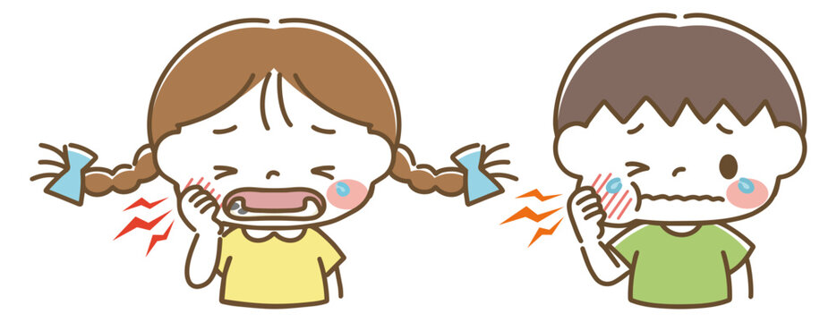 ほっぺたが腫れる　虫歯が痛い　子どもたちのイラスト
