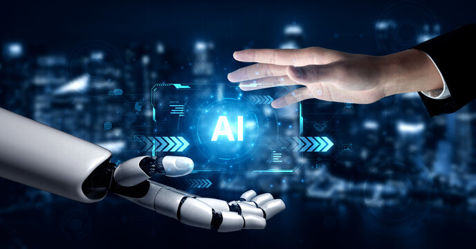 A self-aware AI assistant displays its central processing hub on a futuristic interface. This generative technology demonstrates its capabilities in machine learning and data analysis. Fermion